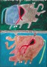 "Vaches folles et taureaux dingues", technique mixte sur papier cartonné, 40 x30 cm