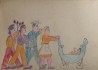 Famille, dessin au crayons de couleur sur papier cartonné, 25 x35 cm